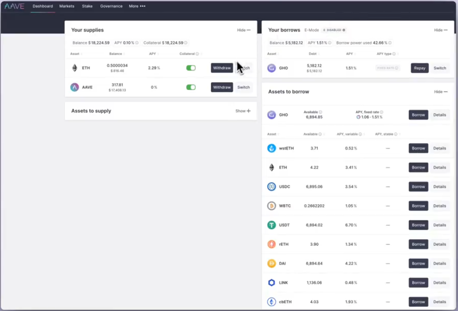 Screenshot 1 of Aave showing the application interface